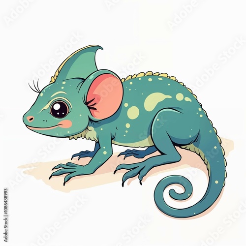 Colorful Cartoon Chameleon with Rainbow Ears
