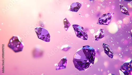 Sparkling Purple Diamonds Falling Against a Dreamy Background