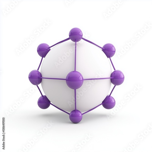 a molecular model showcasing a white sphere connected with purple atoms, symbolizing chemistry and research.