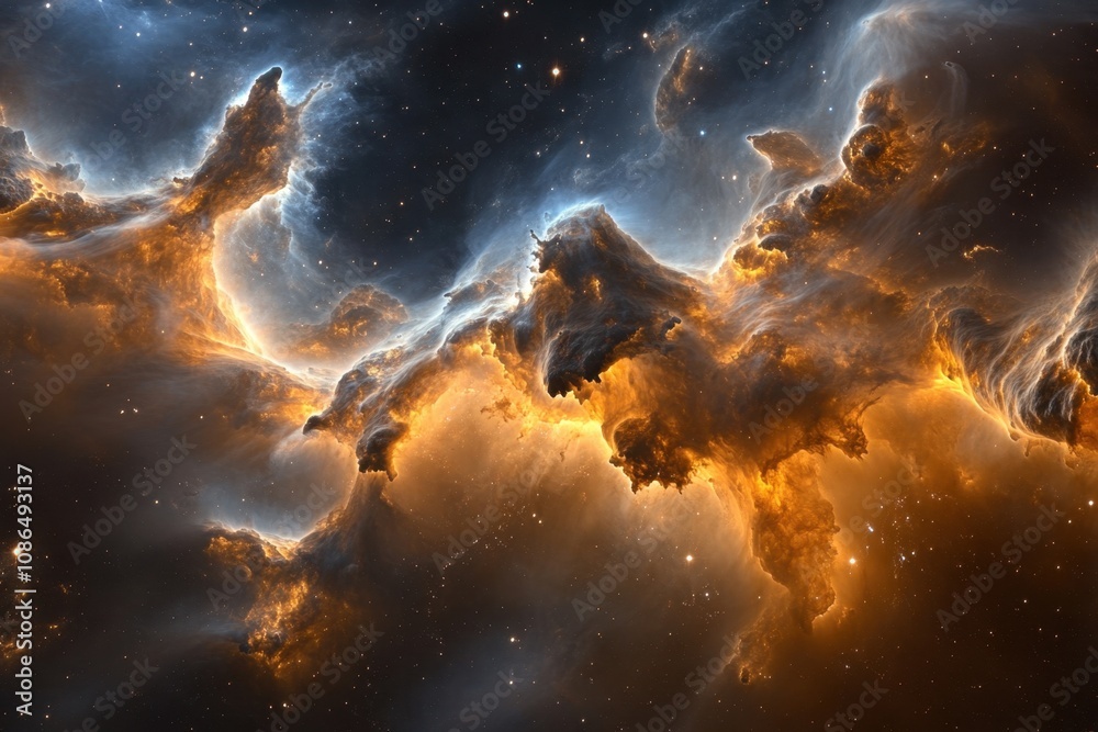 Fototapeta premium A vibrant nebula with swirling clouds of gas and dust, illuminated by distant stars.