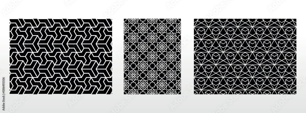 Geometric set of seamless black and white patterns. Simple vector graphics. Geometric set of seamless black and white patterns. Simple vector graphics.