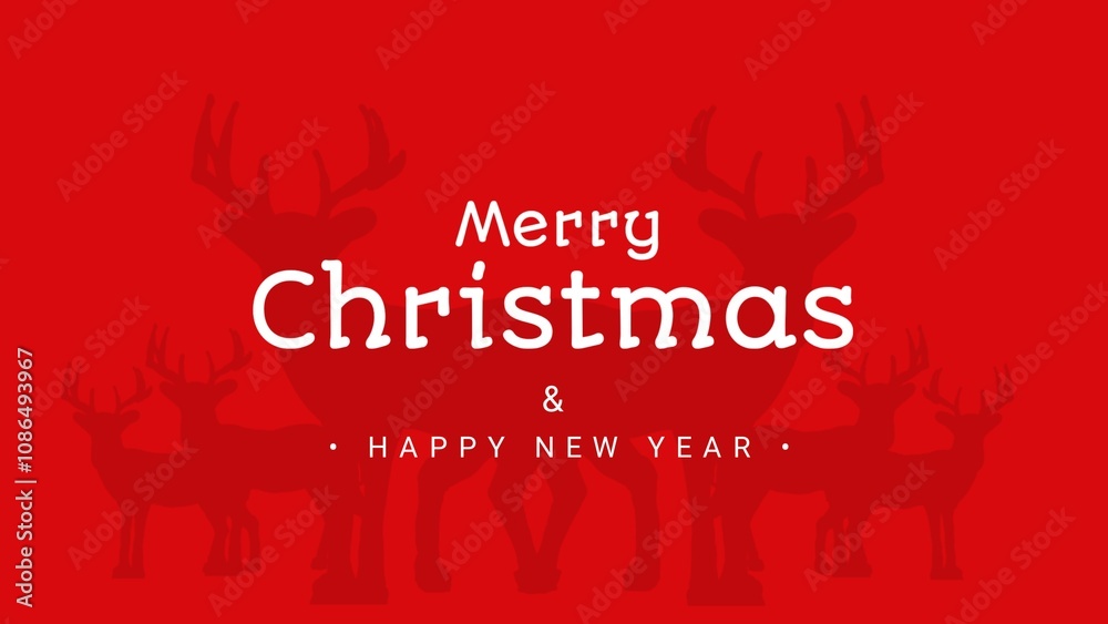 Merry Christmas and happy new year greeting card on red background border decorated with fir branches, reindeer and Xmas tree. Merry Christmas and happy new year greeting card on red background border decorated with fir branches, reindeer and Xmas tree.