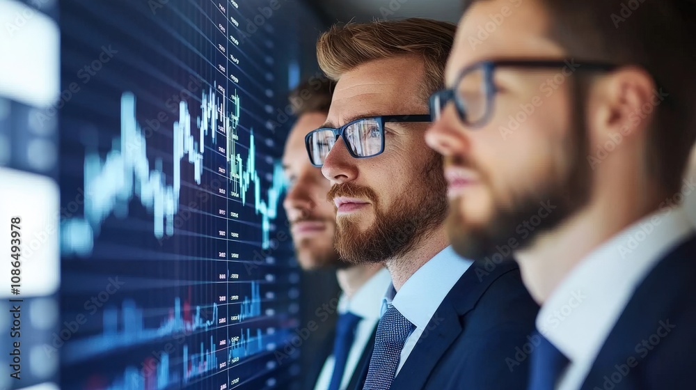 Businessmen Analyzing Data on a Large Screen Market Research Stock Market Financial Charts Data Businessmen Analyzing Data on a Large Screen Market Research Stock Market Financial Charts Data