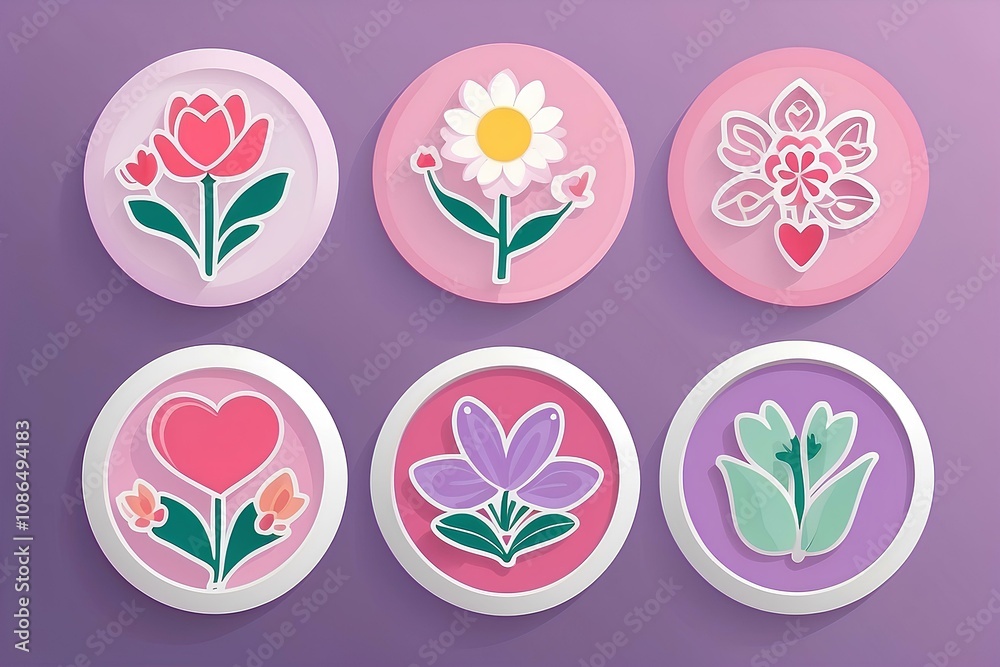 delicate floral patterns with pink and purple flowers in decorative circular frames on a purple backdrop delicate floral patterns with pink and purple flowers in decorative circular frames on a purple backdrop