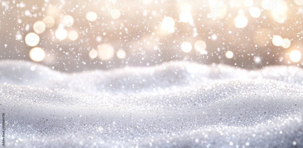 A background with snowflakes and bokeh lights, a beige background, white snow waves, and a white glittery snow pattern A background with snowflakes and bokeh lights, a beige background, white snow waves, and a white glittery snow pattern