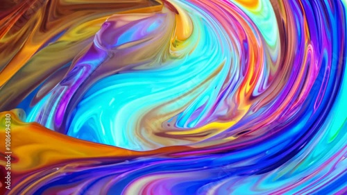 Camera slowly zooms into swirling vortex of colorful liquid in a vibrant, rainbow color scheme, gradient lighting, establishing scene