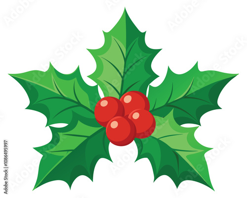 Christmas holly with red berries vector merry christmas leaves