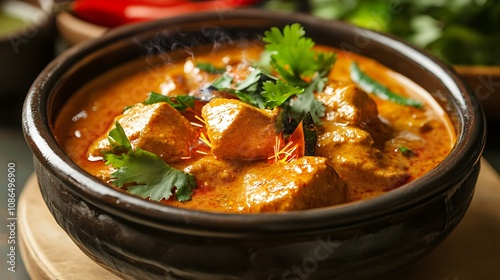 Steaming Bowl of Delicious Indian Butter Chicken AI Generated