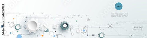 Vector abstract design gear wheel on motherboard or circuit board, Illustration hi-tech engineering, digital technology on white background. Futuristic, communication, network and science concept