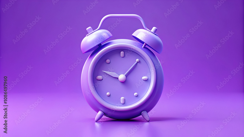 A 3d alarm clock icon with a purple watch design. A 3d alarm clock icon with a purple watch design.