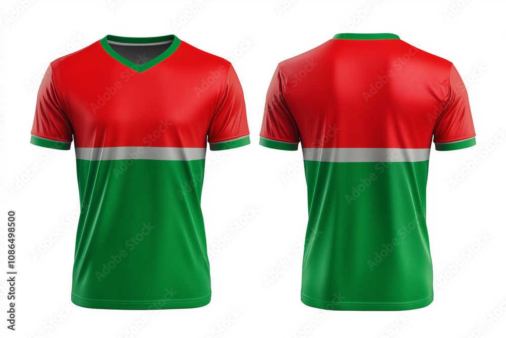 red and green jersey template for team club, jersey sport, front and back, Tshirt mockup sports jersey template design for football soccer, racing, gaming, sports jersey