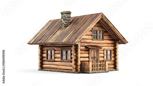 Rustic Log Cabin Model with Chimney and Small Fence AI Generated