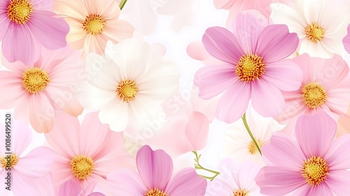 Delicate Pink and White Cosmos Flowers in Bloom AI Generated