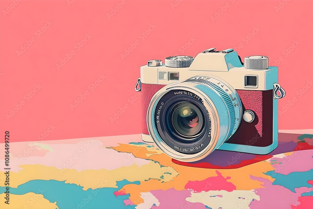 Fototapeta premium Flat Design World Photography Day Concept Background photo earth camera image poster technology nature day film international lens picture illustration photographer design vector