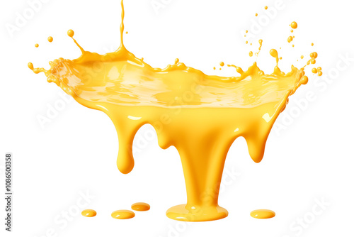 Creamy yellow sauce splash with dripping texture and vibrant color, dynamic visual effect. Perfect for food related themes and culinary presentations, transparent background PNG cutout. photo