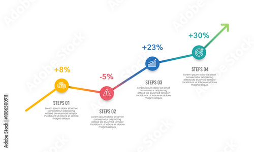 Infographic arrows with point profit show 4 stages of company growth. Business presentation, Poster, Banner, Strategy and Plan. Vector illustration.