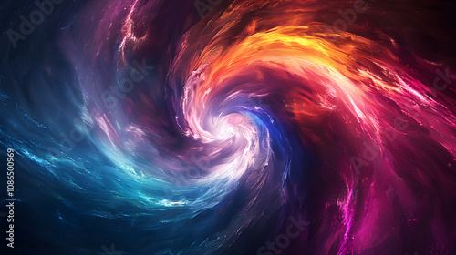 Colorful vortex energy, cosmic spiral waves, multicolor swirls explosion. Abstract futuristic digital background