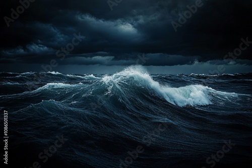 Fototapeta Naklejka Na Ścianę i Meble -  Photograph stormy sea sky dark cloudy clouds covering ocean storm