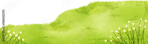 Photos Hand-drawn grassy hill with tiny flowers Watercolor