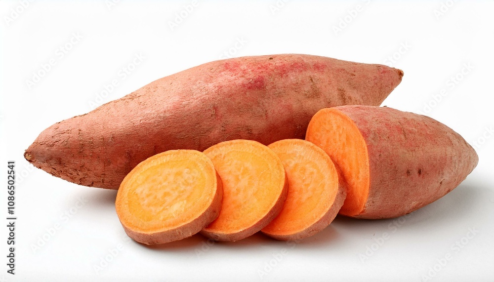 Sweet Potato and slice on a white background. ai generated Sweet Potato and slice on a white background. ai generated