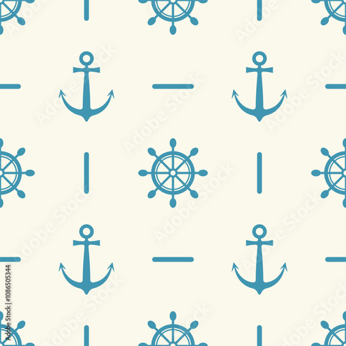 Seamless  nautical pattern with anchor and steering wheel, vector elements, graphic design wallpaper background for  your design , wrapping paper