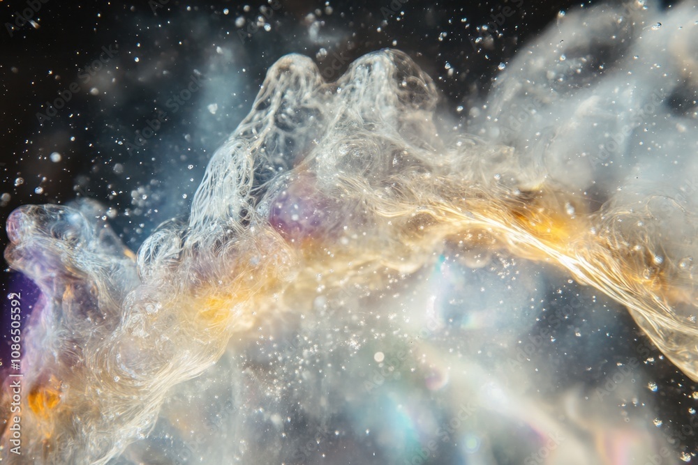 Fototapeta premium Abstract swirling colorful smoke in water with a galaxy-like background.