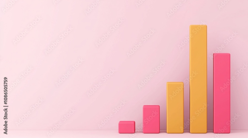Business sales and algorithm concept. A vibrant graph showcasing increasing bars in pink and yellow against a soft pink background, symbolizing growth and progress. Business sales and algorithm concept. A vibrant graph showcasing increasing bars in pink and yellow against a soft pink background, symbolizing growth and progress.