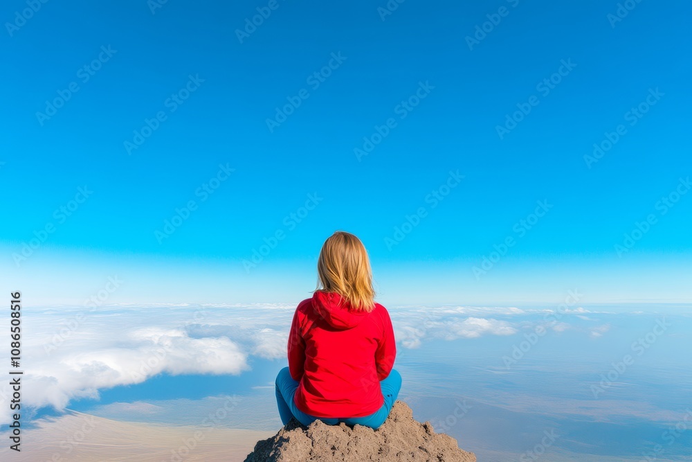 Woman Contemplating Stunning Mountaintop View Woman Contemplating Stunning Mountaintop View