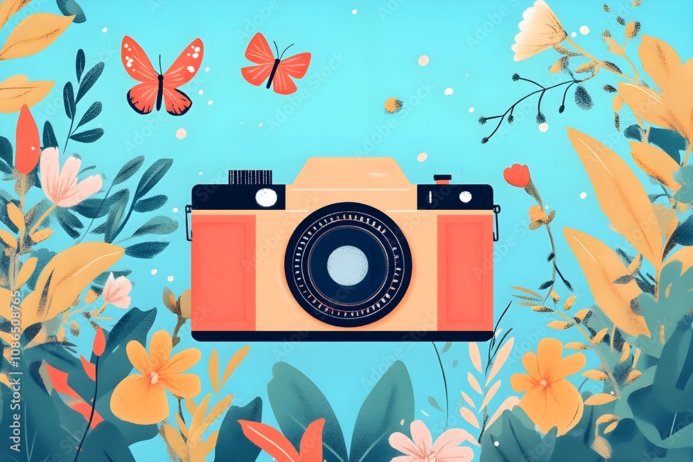 Obraz premium Flat Design World Photography Day Concept Background photo earth camera image poster technology nature day film international lens picture illustration photographer design vector