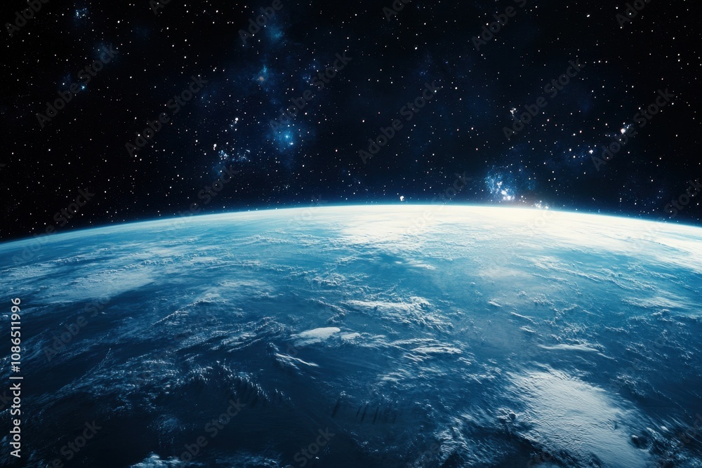 Obraz premium Earth from space with a view of the planet's surface and starry night sky.