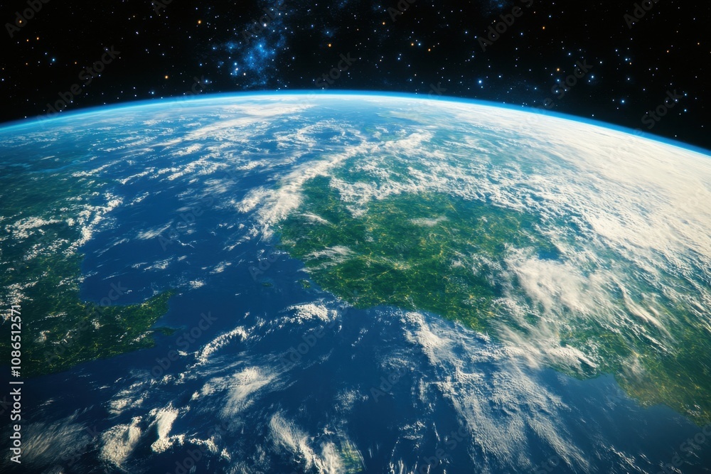 Fototapeta premium Earth from space with clouds and stars.