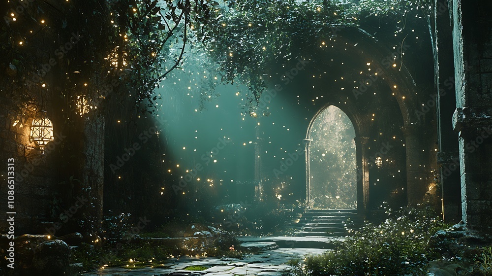 Obraz premium Enchanted Library with a Mysterious Portal