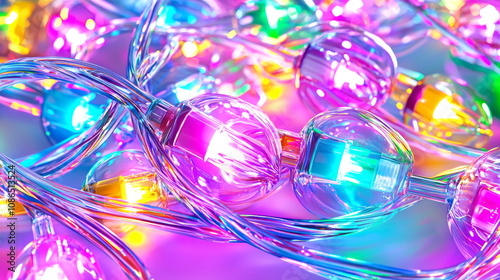 Colorful neon lights create vibrant and abstract background, showcasing blend of pink, blue, and green hues. glowing bulbs intertwine, adding festive and lively atmosphere