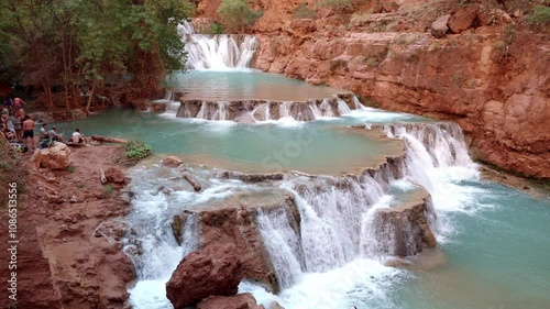 Beaver waterfall flowing in Havasupai Indian Reservation