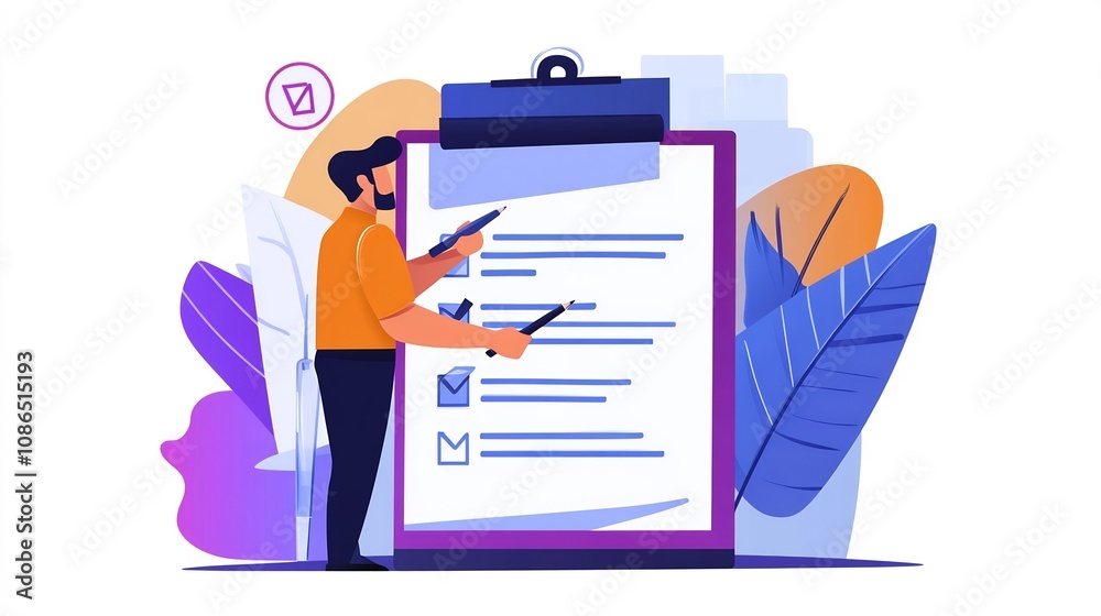 Man Checking Off Items on a Checklist Man Checking Off Items on a Checklist