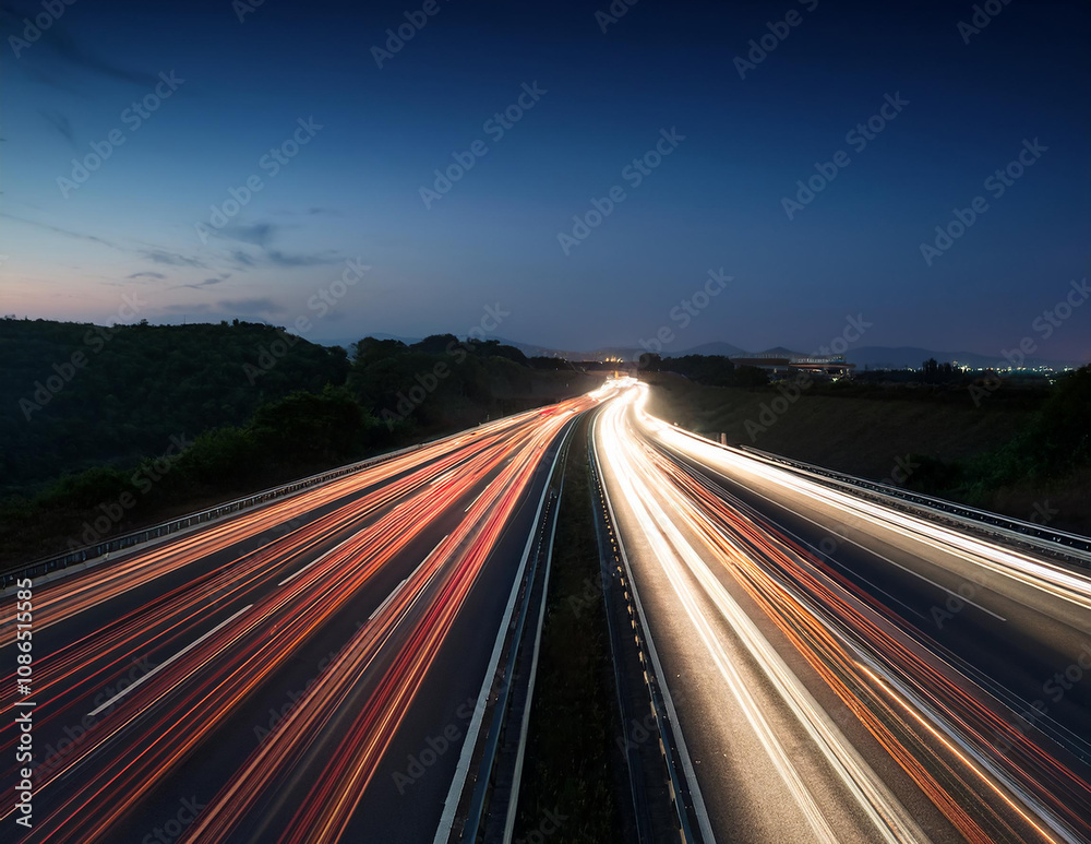 Lichtspuren der Autos bei Nacht auf einer Autobahn