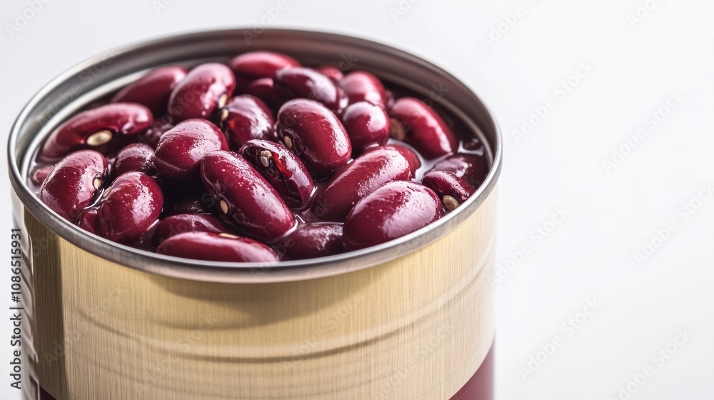 Close-up of a can filled with red kidney beans in liquid. Close-up of a can filled with red kidney beans in liquid.