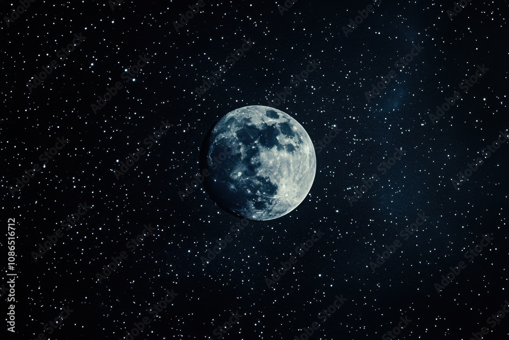 Full moon shining brightly in a night sky filled with stars. Full moon shining brightly in a night sky filled with stars.