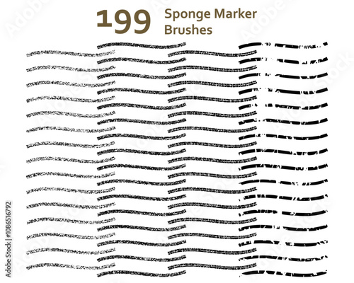 Set of 199 mixed sponge marker brushes with various lengths for background, fabric, decoration, story book, illustration. Compatible with Adobe Illustrator CS6 and above.