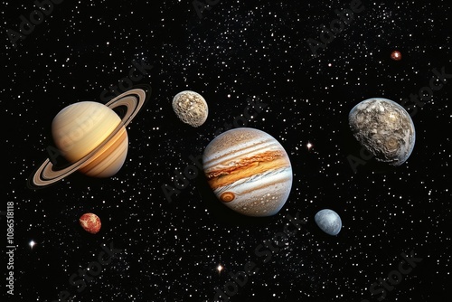 Planets in the Solar System against a starry backdrop.