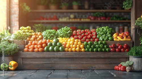 Fresh Organic Produce Display in a Market Stall with Vibrant Vegetables and Fruits Showcasing a Healthy Lifestyle and Farm-to-Table Concept