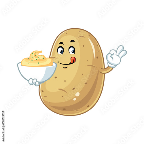 Cartoon Potato Character with Mashed Potatoes.