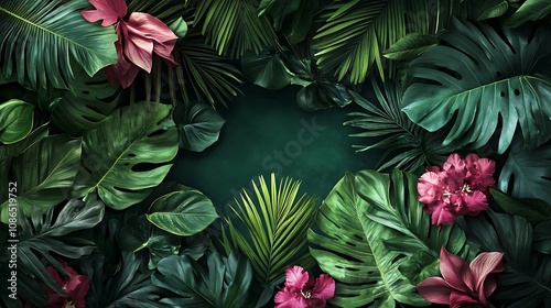 Tropical Flowers and Lush Foliage
