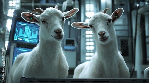 Two Goats in a Futuristic Corridor