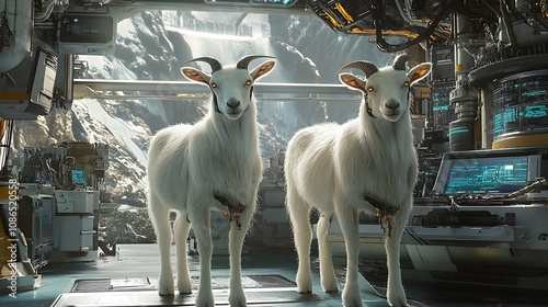 Two Goats in a Futuristic Corridor