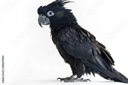 Black palm cockatoo perched on white background photo