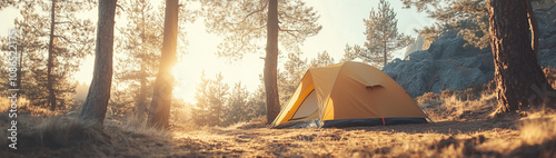 Tent adventure, hike, outdoor activity, created with generative AI technology photo