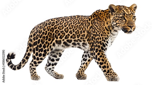 Leopard Strolling Against a White Background AI Generated photo