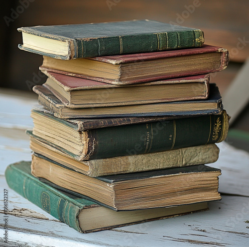 stack of old books, cute stack of books with neotraditional flowers photo