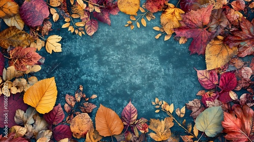 Autumn Leaves on Blue Background